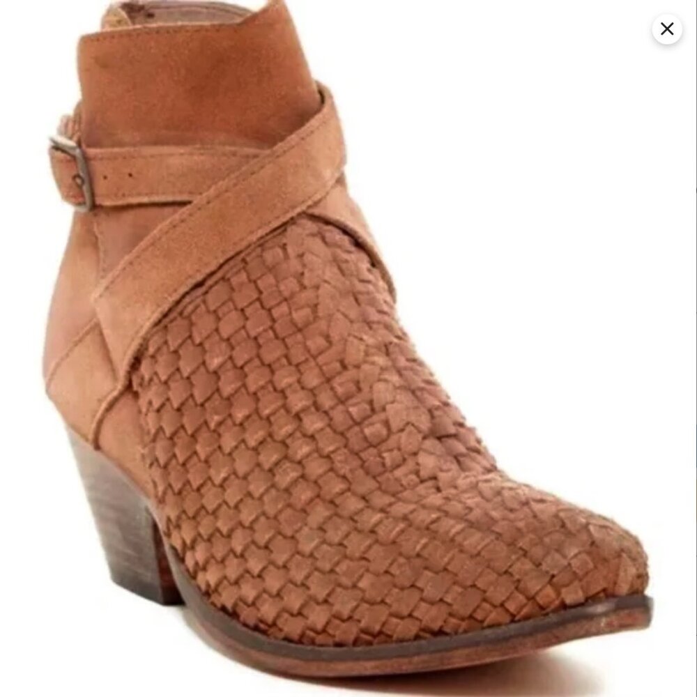 Free People Tan Suede Woven Ankle Booties - Picture 2 of 14